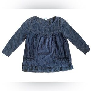 MEADOW RUE | Anthropologie Lace Applique Top Gray Medium